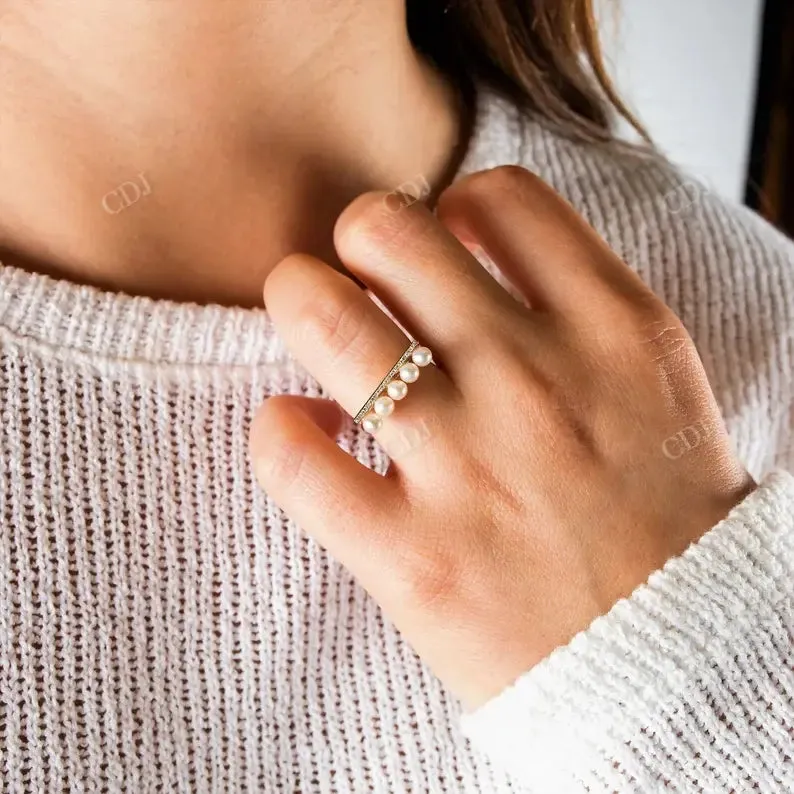 0.05CTW Genuine Diamond and Pearl Bar Ring