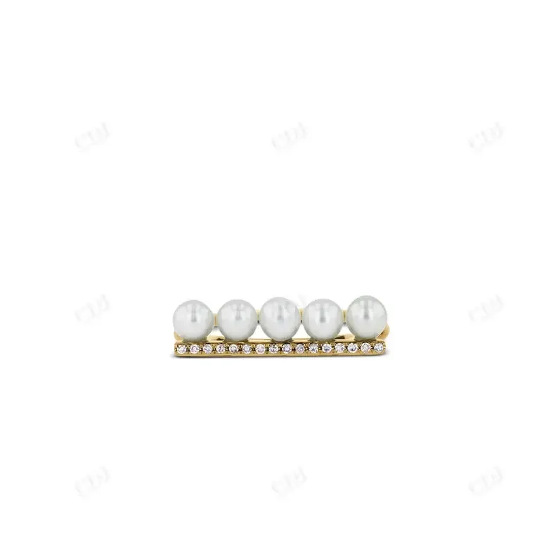 0.05CTW Genuine Diamond and Pearl Bar Ring