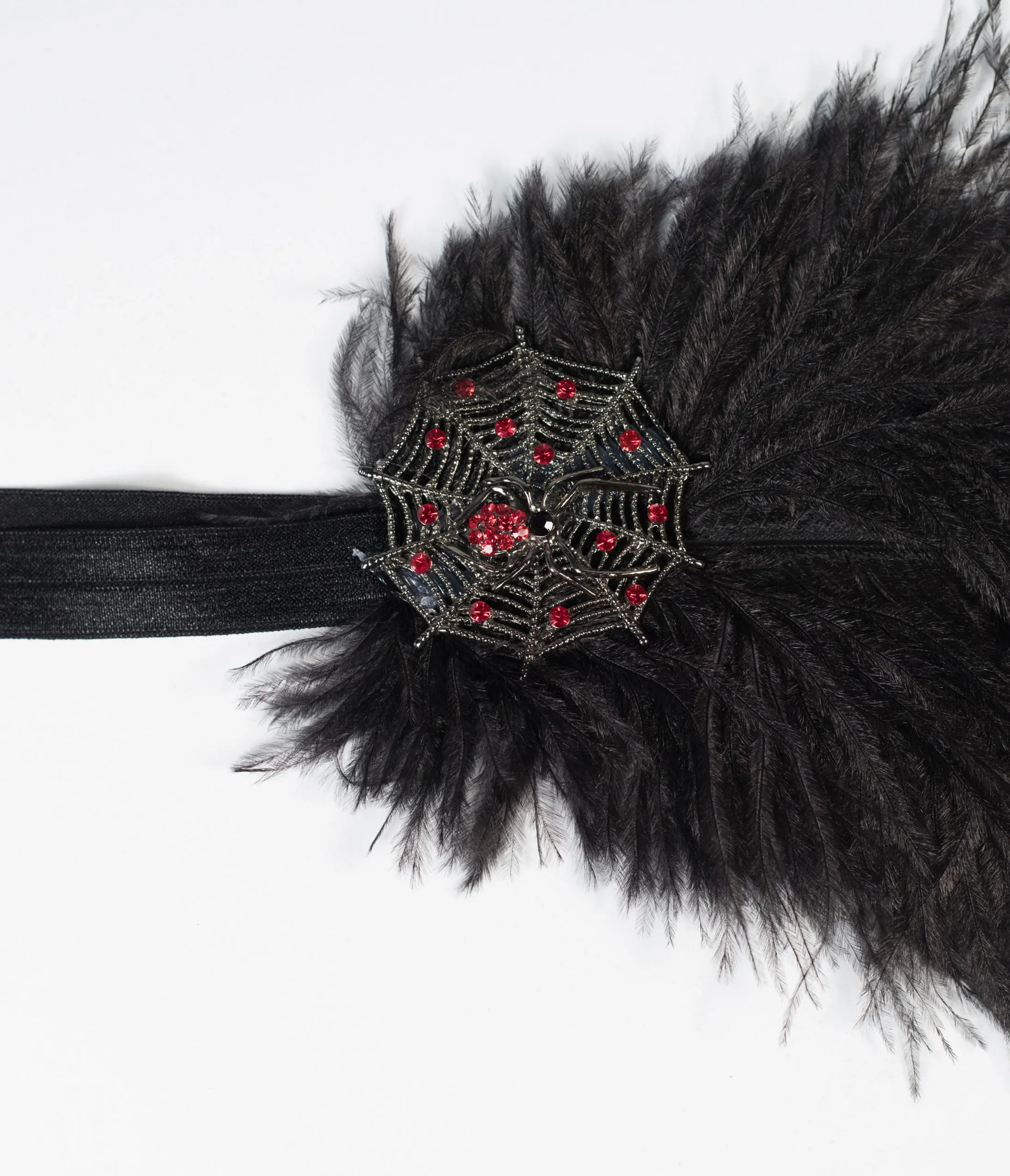 1920s Style Black Feather Spider Web Headband