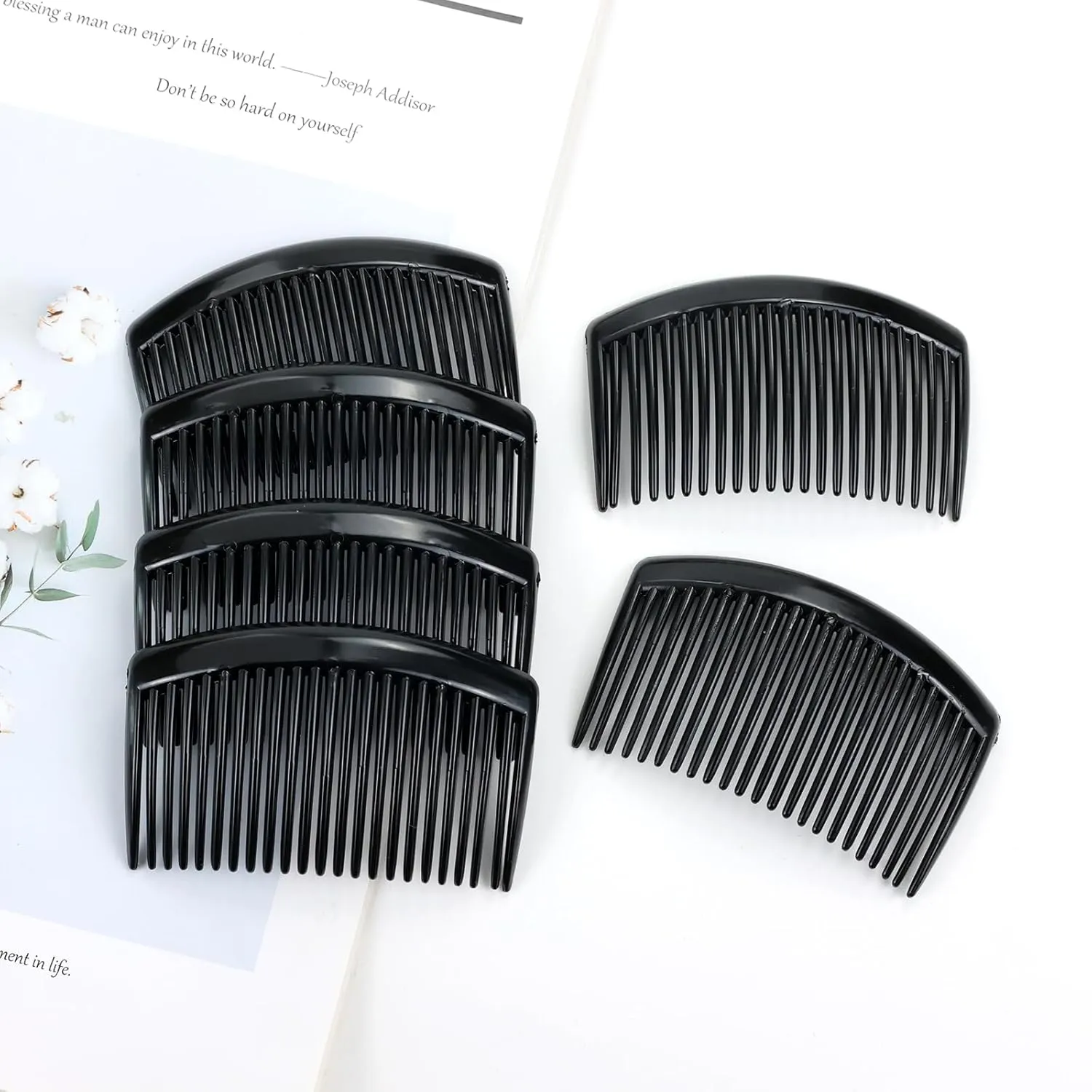 28 Pack Black Small Plastic Hair Side Comb With Long Teeth Hairpins Grips Barrettes Clamps Bows for Women Bridal Wedding Veil Decorative Headpiece French Twist Updo Bun Accessories