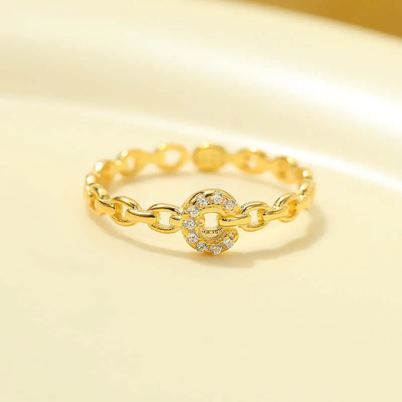 925 Silver 26 Letter Hollow Diamond Chain Ring
