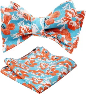 Alizeal Mens Classic Floral Pattern Self-tied Bow Tie and Handkerchief Set