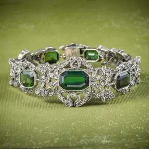 Antique Edwardian Green Tourmaline Bracelet Silver Circa 1910
