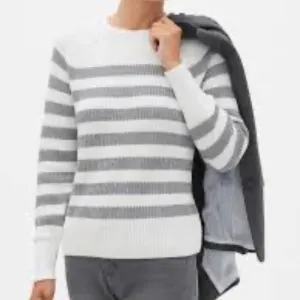 Banana Republic Gray and White Crew Neck Sweater with Stripes