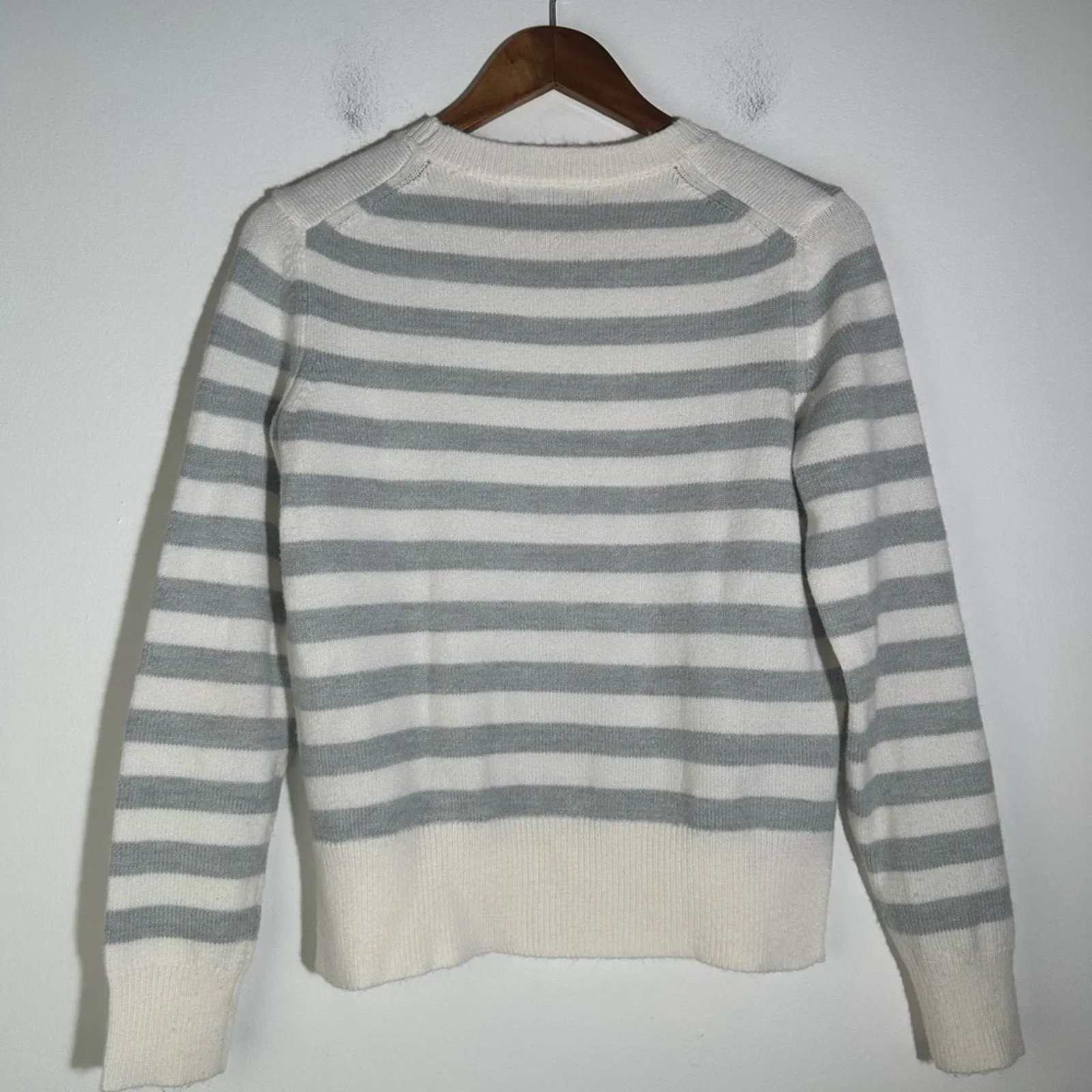 Banana Republic Gray and White Crew Neck Sweater with Stripes