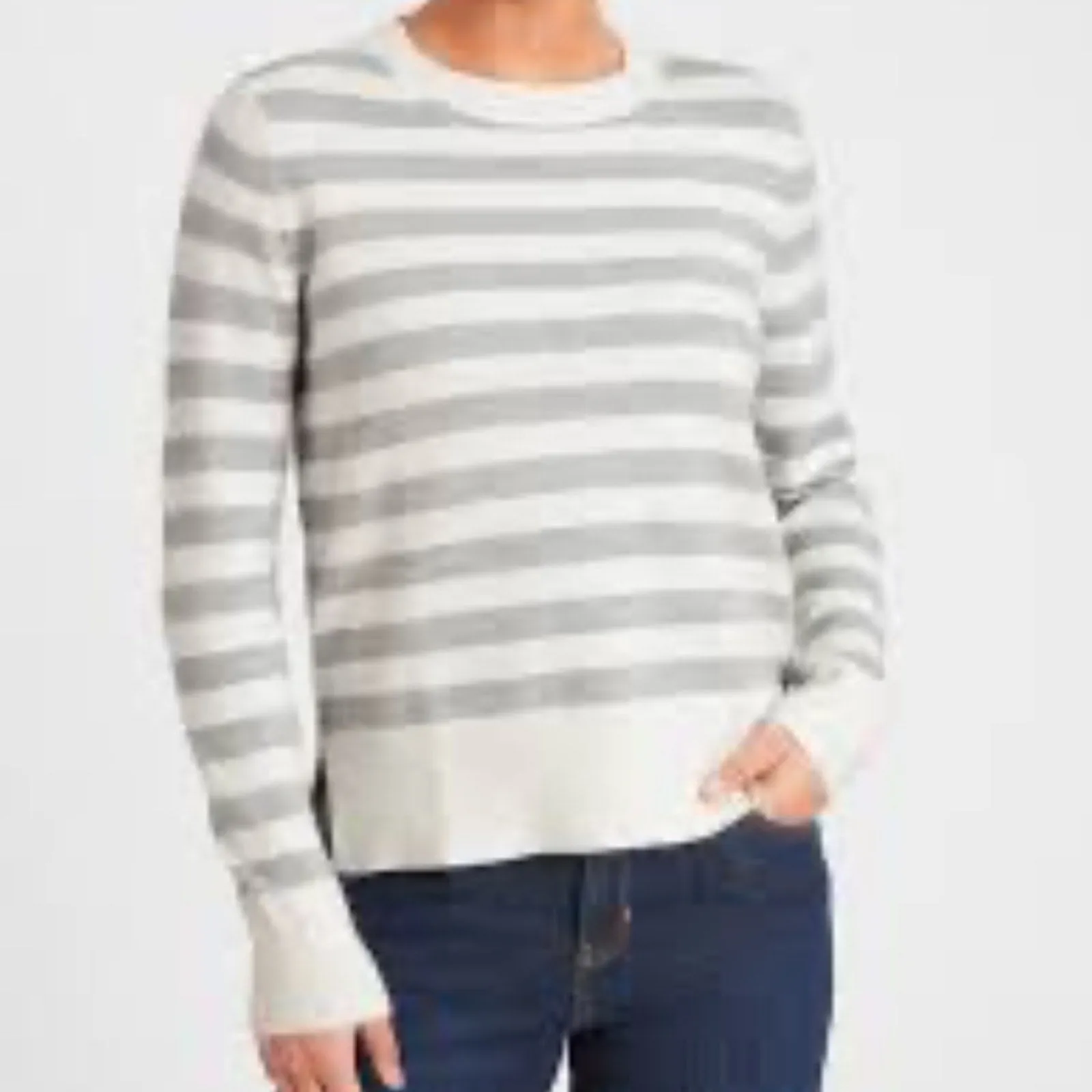 Banana Republic Gray and White Crew Neck Sweater with Stripes
