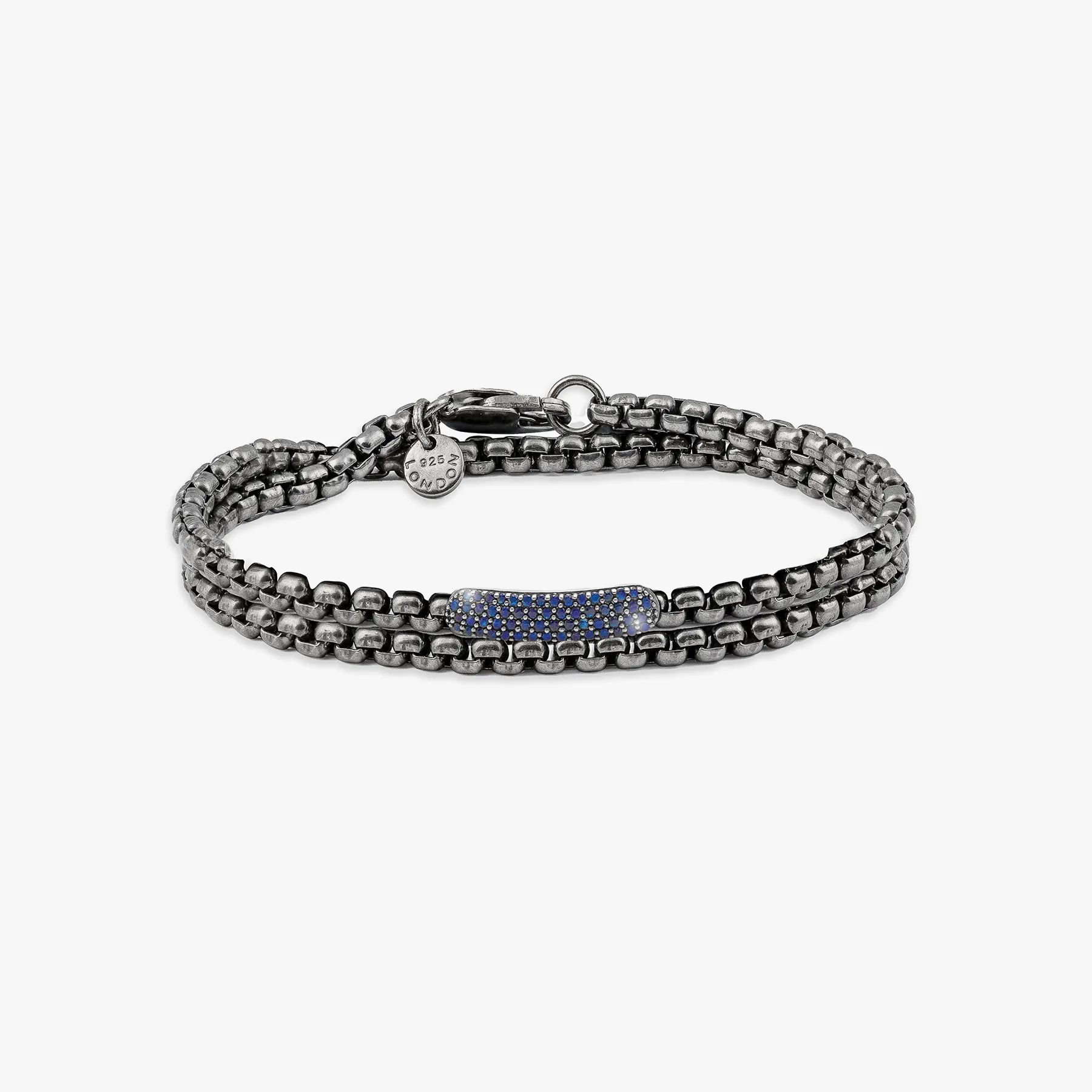 Black rhodium plated sterling silver Catena baton bracelet with sapphires