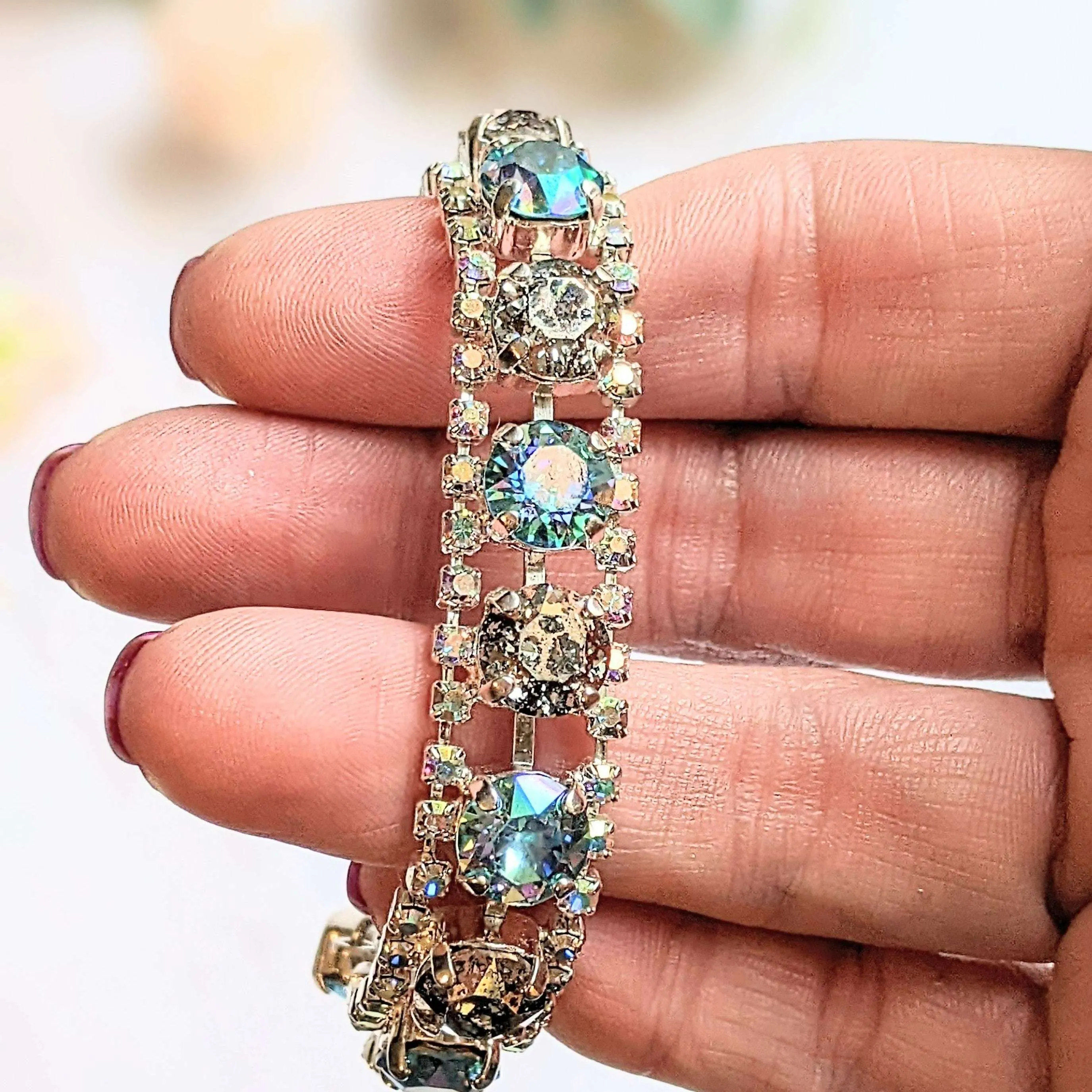 Blue Multi Faceted Crystal Rhinestone Bracelet-Bridal Jewelry-Child Size