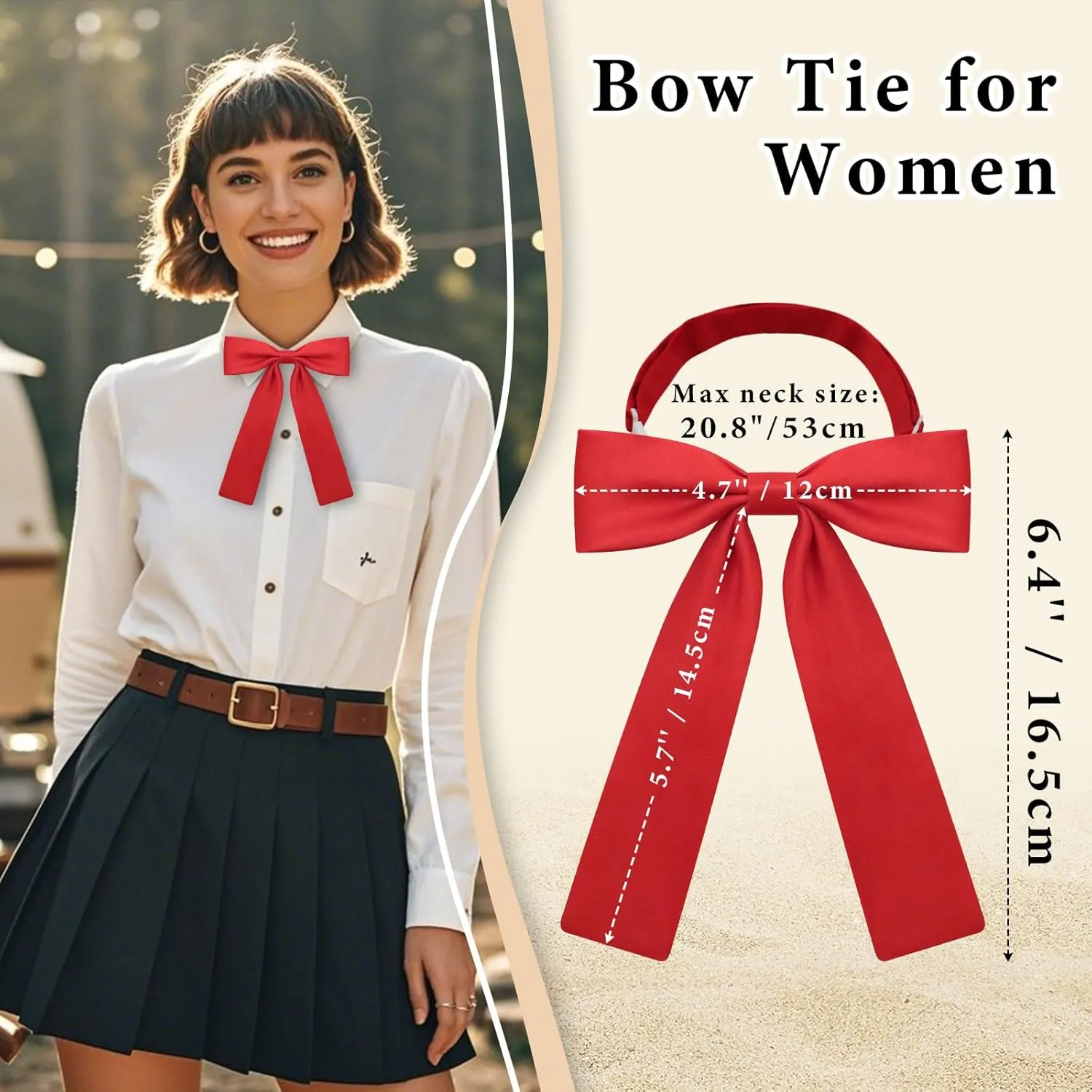 Bow Ties for Women Girls Pre-tied Adjustable Womens Bow Tie, Solid Color Ribbon Bowtie for Women School Uniform Shirt