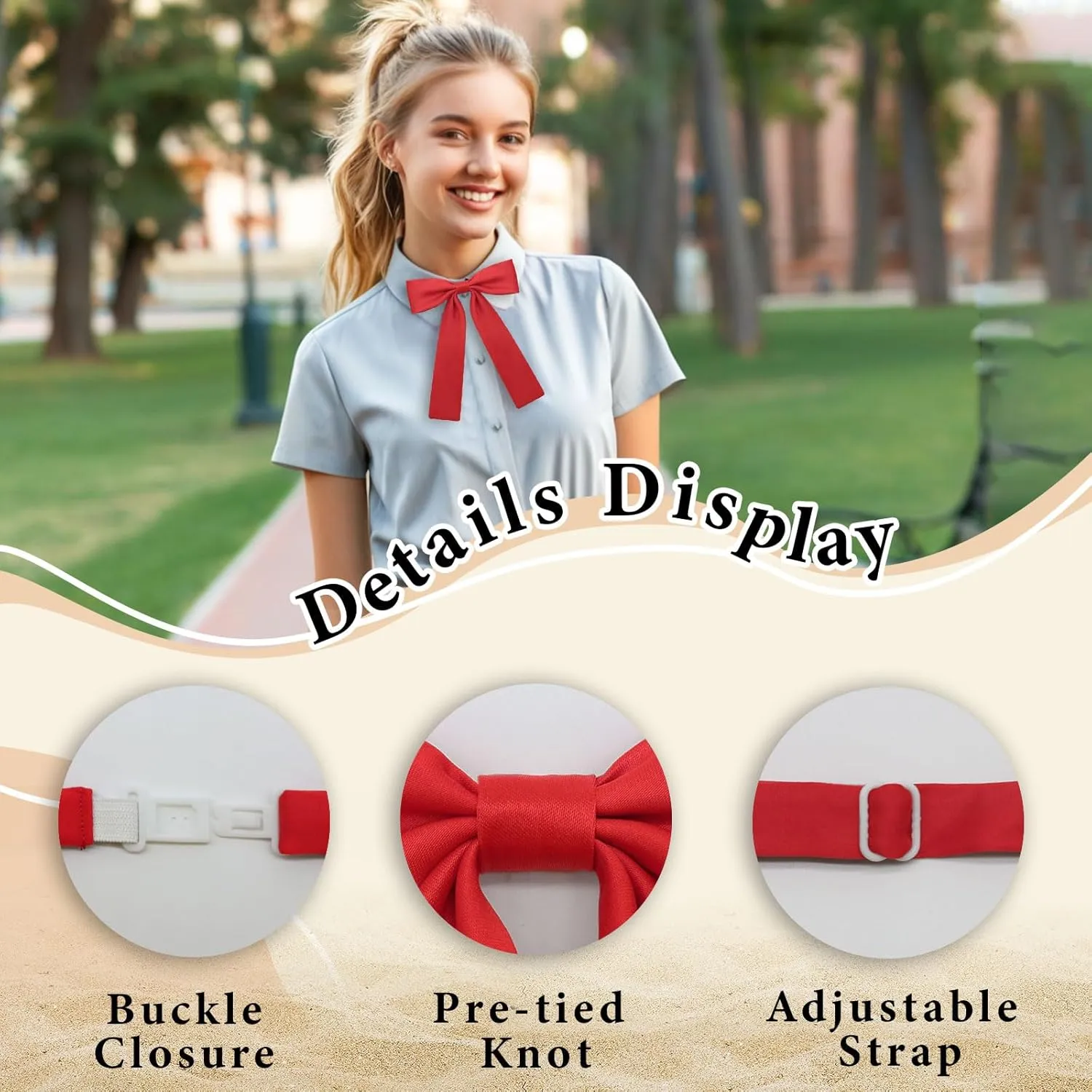 Bow Ties for Women Girls Pre-tied Adjustable Womens Bow Tie, Solid Color Ribbon Bowtie for Women School Uniform Shirt
