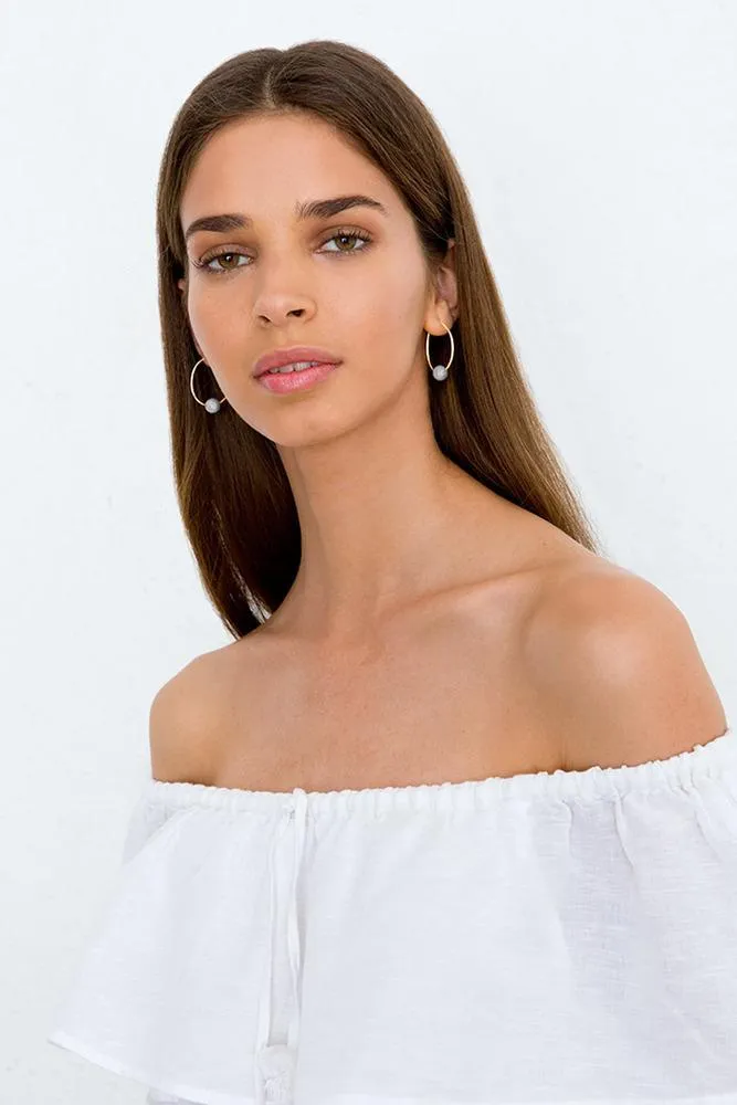 Chan Luu Grey Floating Pearl Hoop Earrings