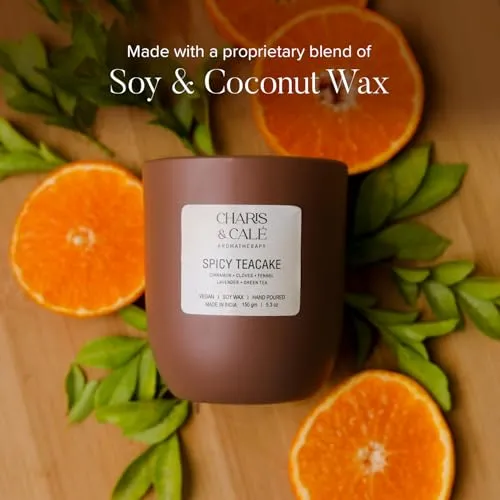 Charis & Cale Spicy Teacake Candle Jar - 150 Gm | Smokeless, Soot-Free & Non-Toxic Candles for Home Decor & Aromatherapy | Long Burning Time of 25  Hours | Best for Gifting & Meditation