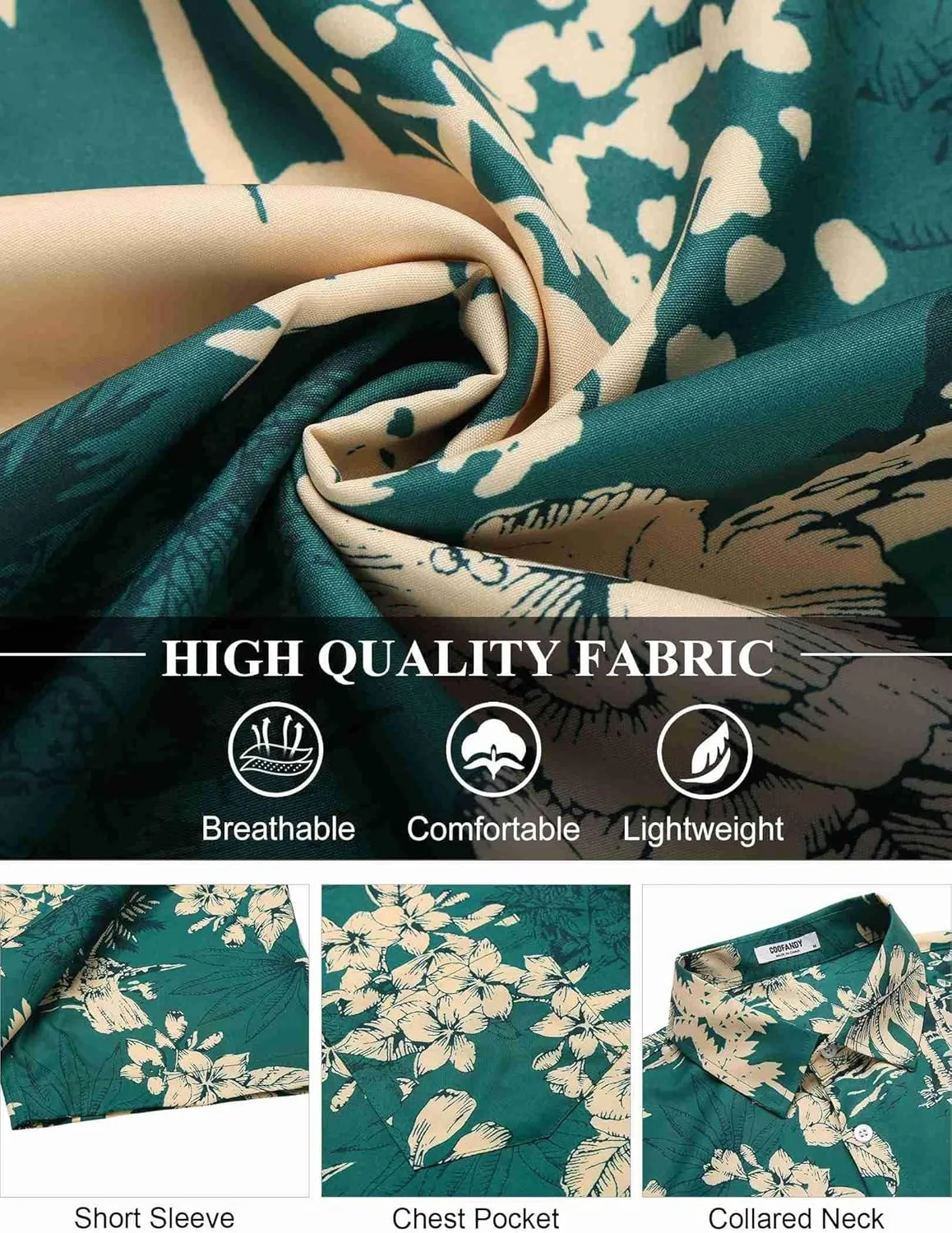 COOFANDY Men's Hawaiian Shirt Short Sleeve Floral Button Down Shirts Tropical Holiday Beach Shirts