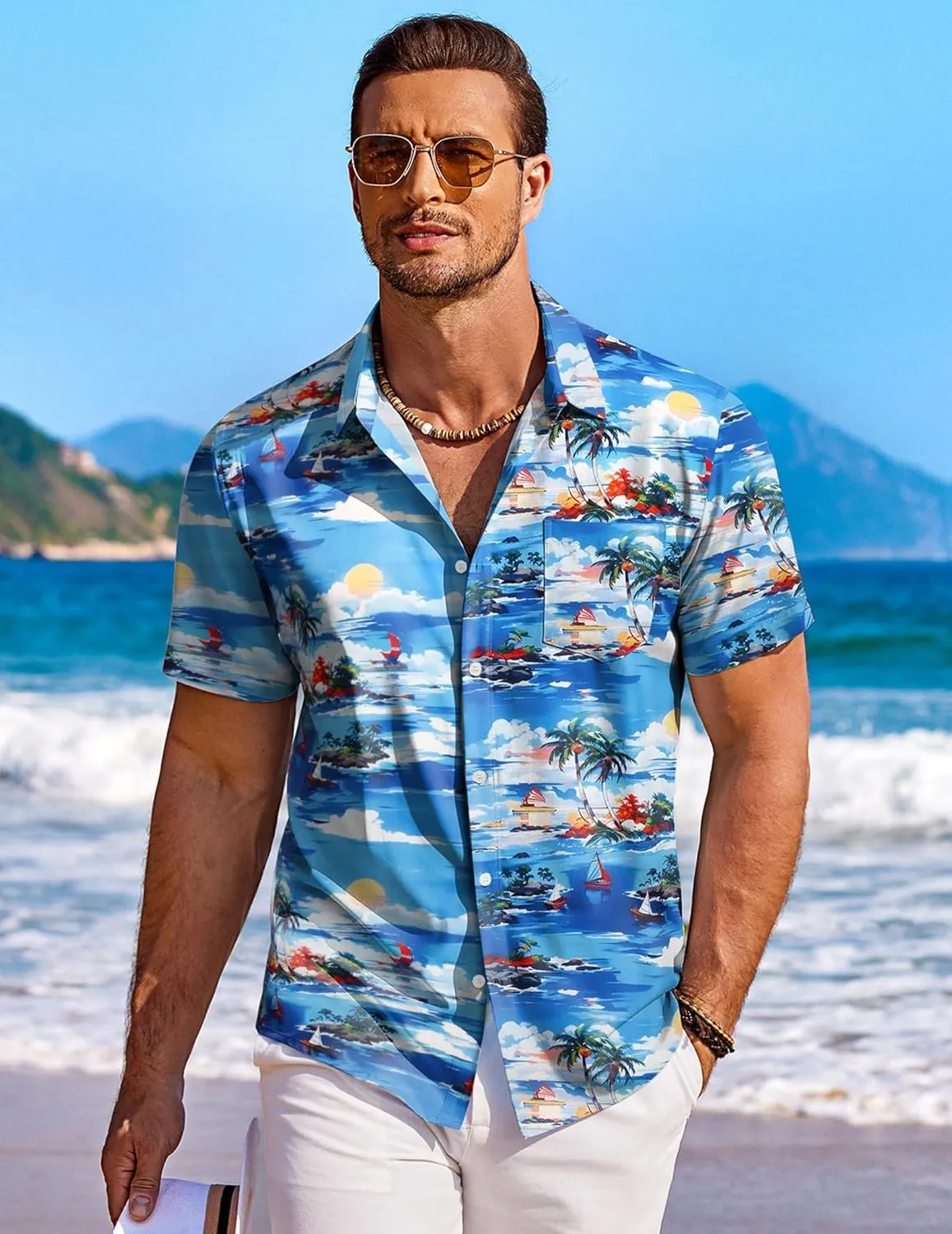 COOFANDY Men's Hawaiian Shirt Short Sleeve Floral Button Down Shirts Tropical Holiday Beach Shirts