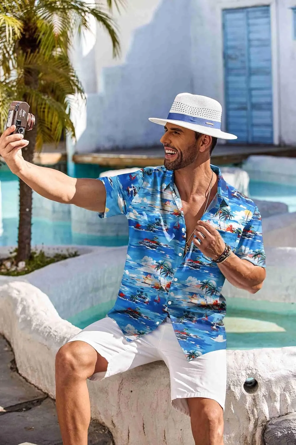 COOFANDY Men's Hawaiian Shirt Short Sleeve Floral Button Down Shirts Tropical Holiday Beach Shirts