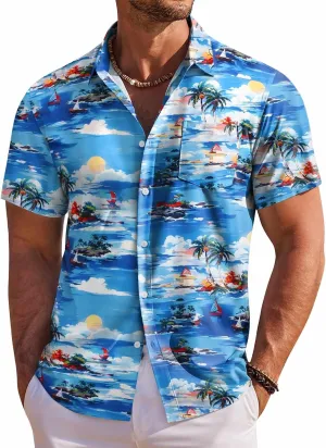 COOFANDY Men's Hawaiian Shirt Short Sleeve Floral Button Down Shirts Tropical Holiday Beach Shirts