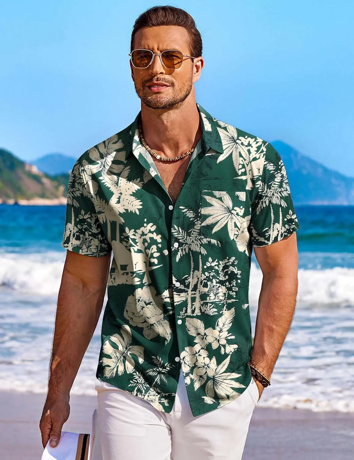 COOFANDY Men's Hawaiian Shirt Short Sleeve Floral Button Down Shirts Tropical Holiday Beach Shirts