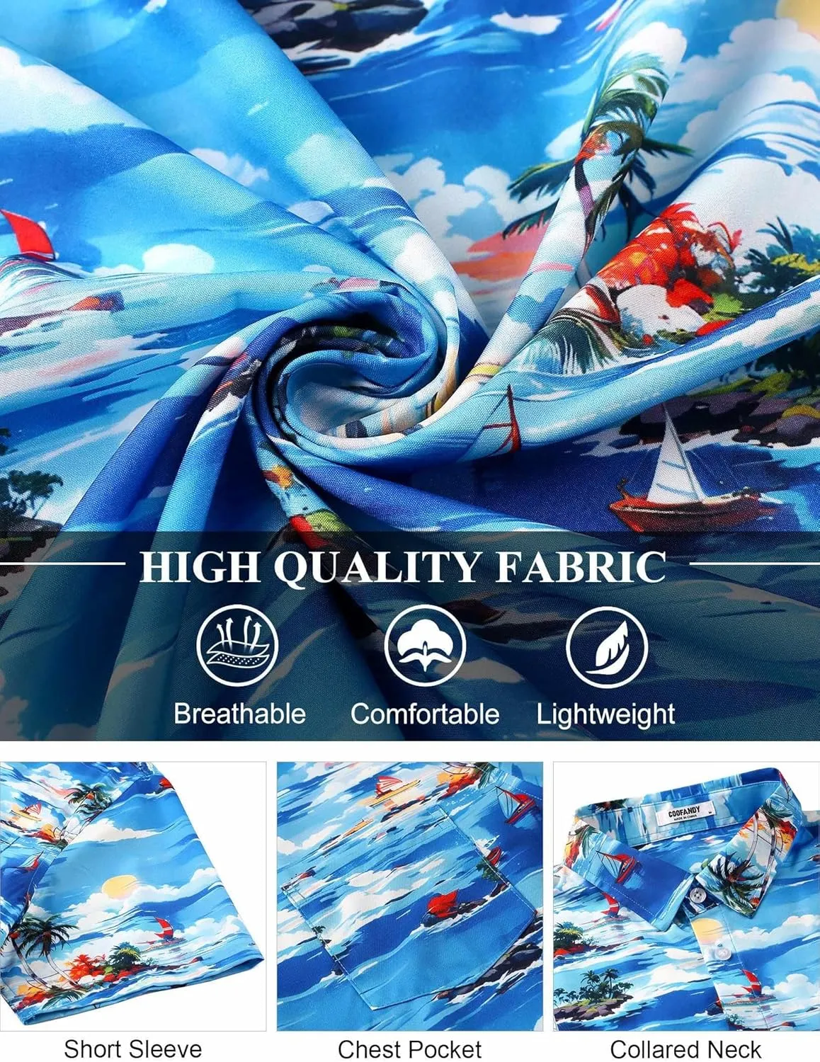COOFANDY Men's Hawaiian Shirt Short Sleeve Floral Button Down Shirts Tropical Holiday Beach Shirts