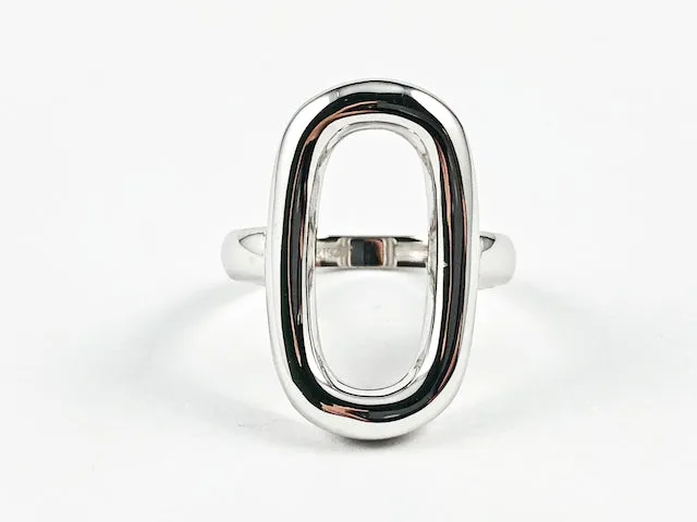 Elegant Open Oval Shape Solid Shiny Metallic Design Silver Ring