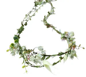 Fairy Flower Crown Floral Headband Elven Headpiece for Women Girls Woodland Forest Elf Circlet Bridal Wedding Prom Halloween Renaissance Cosplay Photo Green