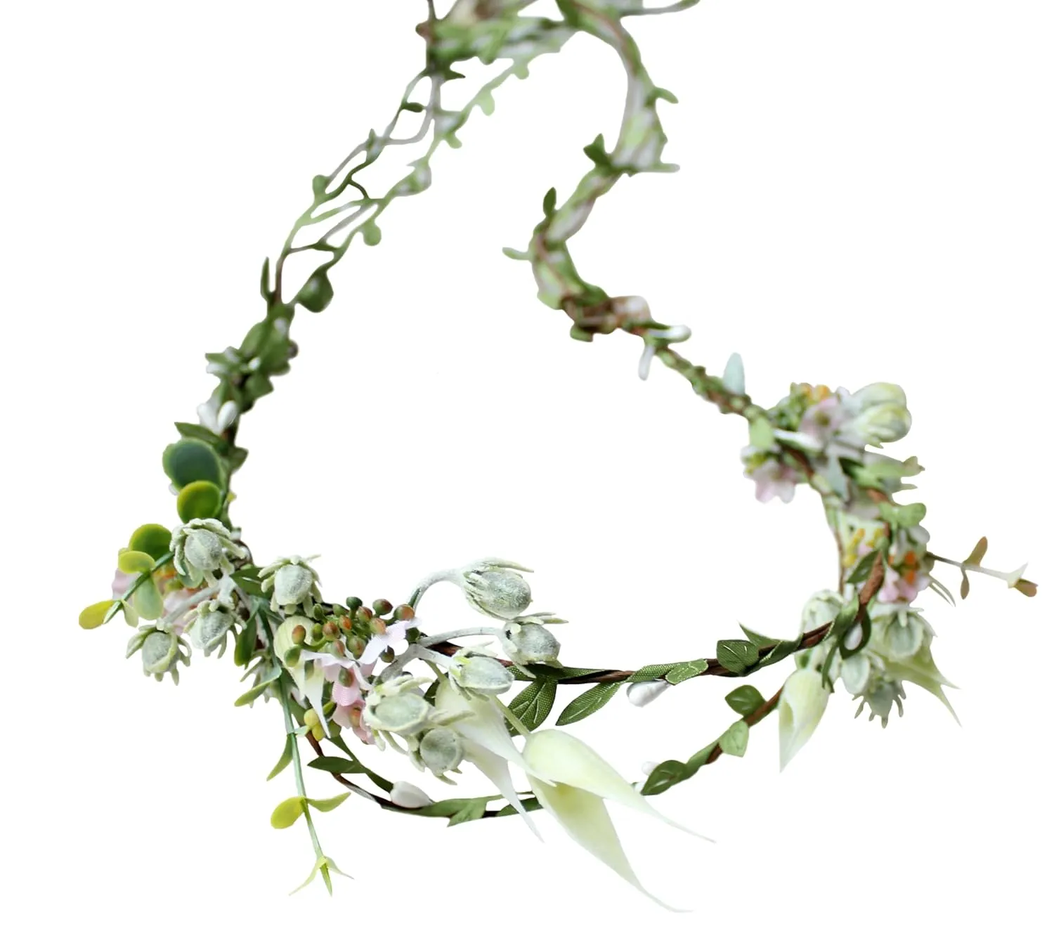 Fairy Flower Crown Floral Headband Elven Headpiece for Women Girls Woodland Forest Elf Circlet Bridal Wedding Prom Halloween Renaissance Cosplay Photo Green