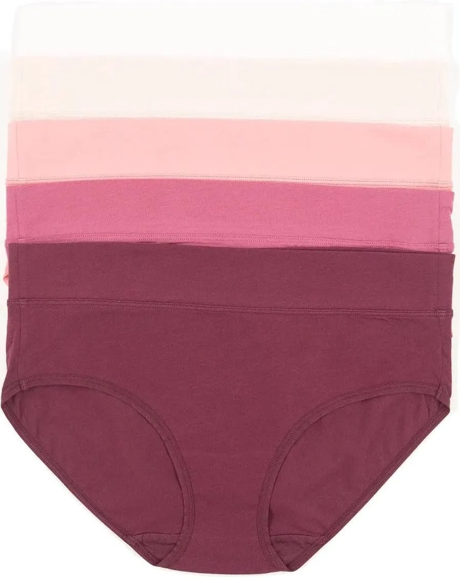 Felina Womens 5 Pack Pima Cotton Wide Waistband Hipster