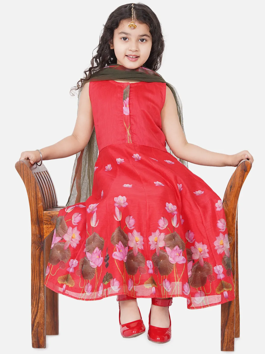Girl's Red-Printed Kurta And Trouser With Dupatta - Bitiya By Bhama