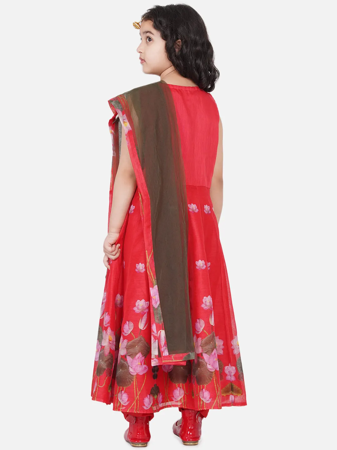 Girl's Red-Printed Kurta And Trouser With Dupatta - Bitiya By Bhama