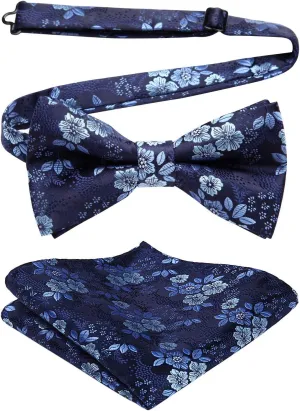 HISDERN Bow Ties for Men Paisley Floral Pre-tied Bowtie Pocket Square Set Men's Formal Bow Ties Wedding Party