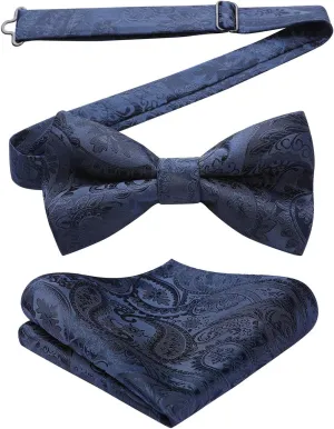 HISDERN Bow Ties for Men Paisley Floral Pre-tied Bowtie Pocket Square Set Men's Formal Bow Ties Wedding Party