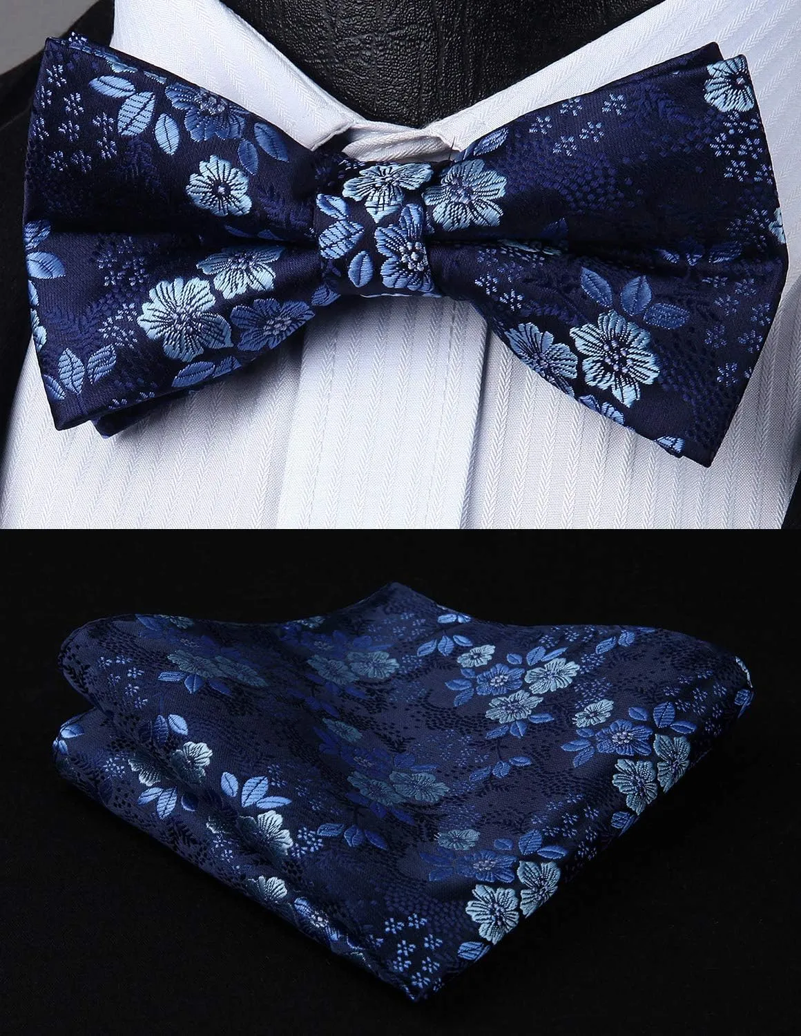 HISDERN Bow Ties for Men Paisley Floral Pre-tied Bowtie Pocket Square Set Men's Formal Bow Ties Wedding Party