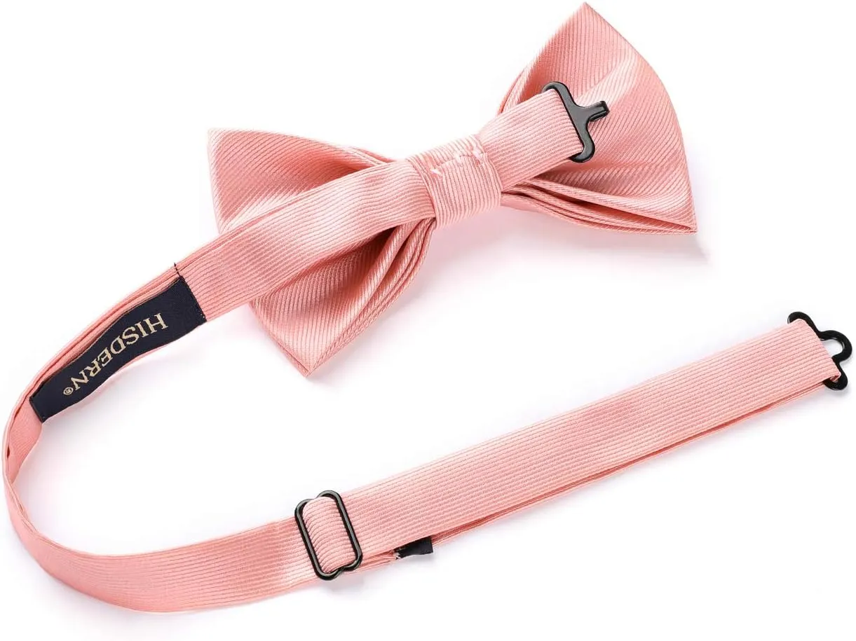 HISDERN Mens Bow Ties Solid Color Pre Tied Bowtie and Pocket Square Set Classic Formal Tuxedo Bowties for Wedding Party