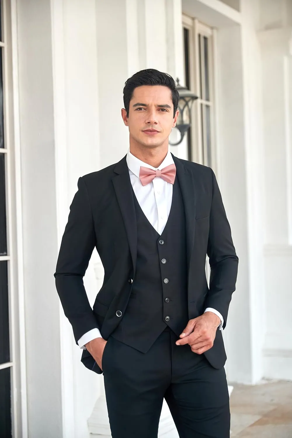 HISDERN Mens Bow Ties Solid Color Pre Tied Bowtie and Pocket Square Set Classic Formal Tuxedo Bowties for Wedding Party