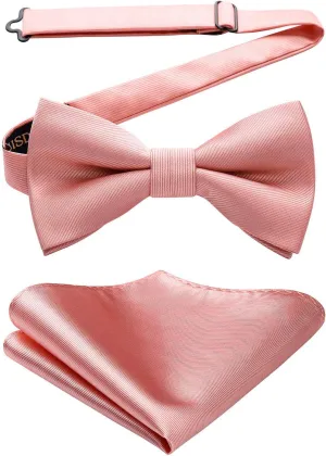 HISDERN Mens Bow Ties Solid Color Pre Tied Bowtie and Pocket Square Set Classic Formal Tuxedo Bowties for Wedding Party