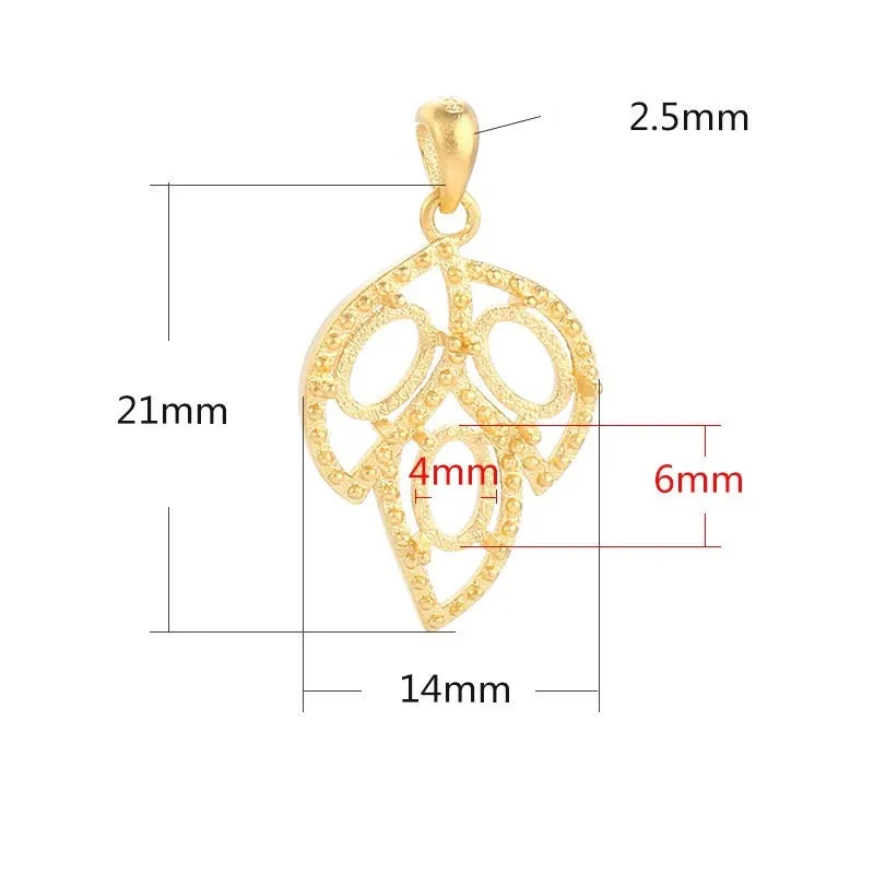 Leaf Oval Base Pendant Setting Bezel Sterling Silver Rose Gold Fine 925 4x6 mm For Three Stones Gemstones Four Prongs DIY Jewelry Wholesale