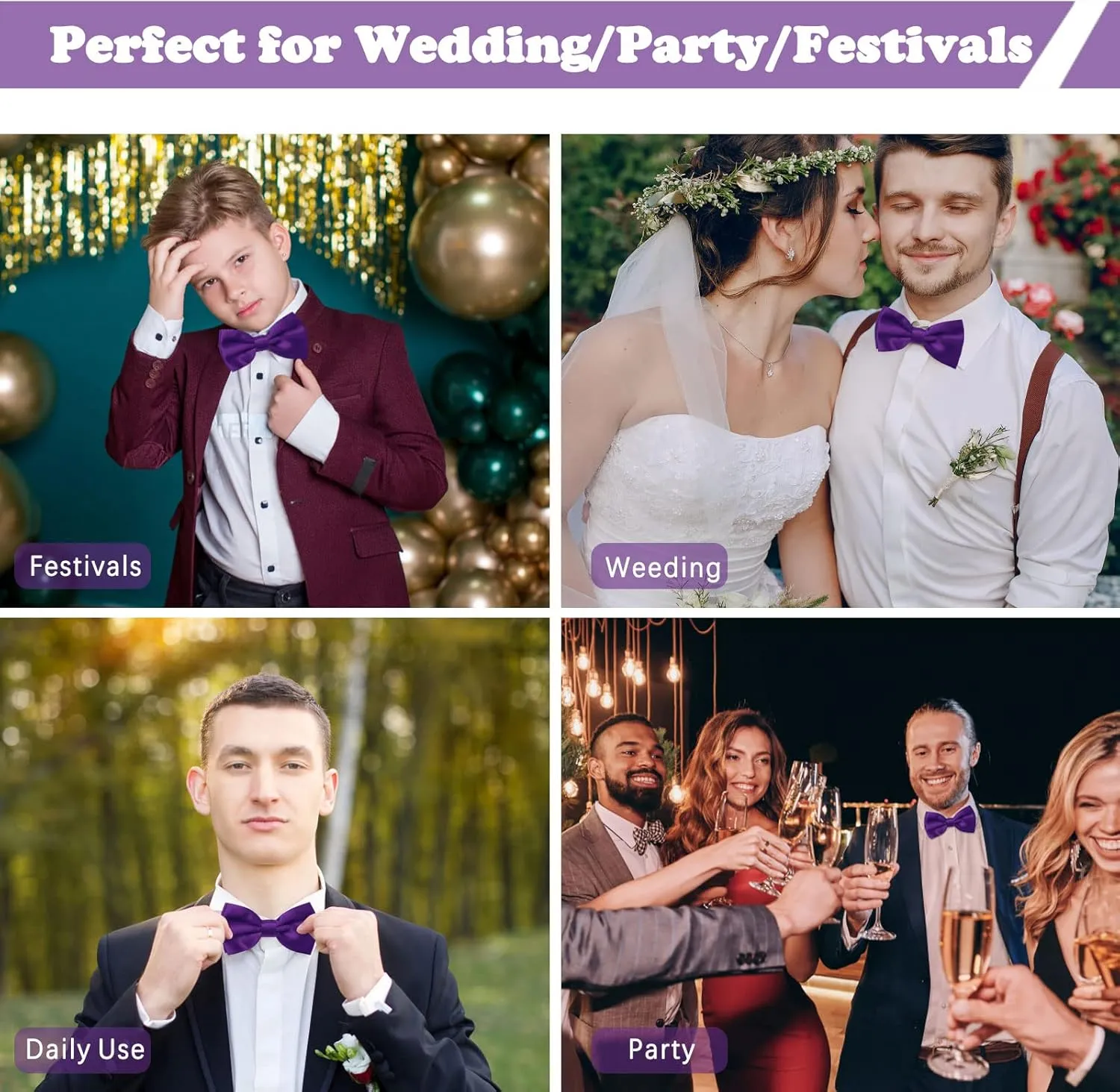 Mantieqingway Bow Ties for Men, Pre Tied Mens Adjustable Length Bowtie for Party Wedding Prom for Adults & Children