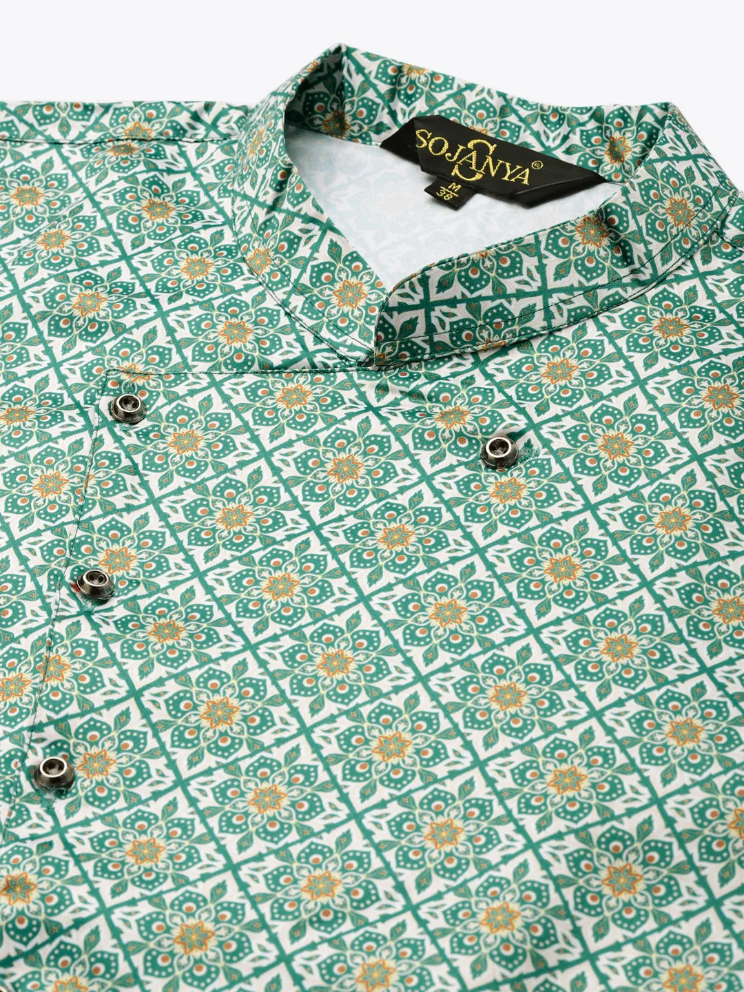 Men's Silk Blend Grey Kurta Pyjama & Green Sherwani Set - Sojanya