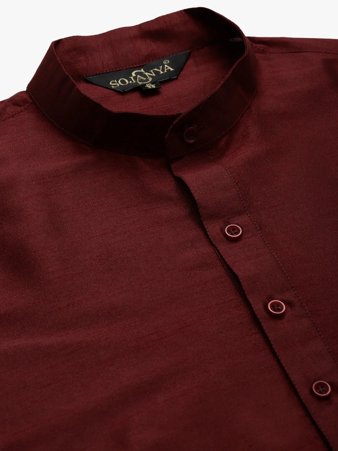 Men's Silk Blend Maroon Kurta Pyjama & Black Sherwani Set - Sojanya