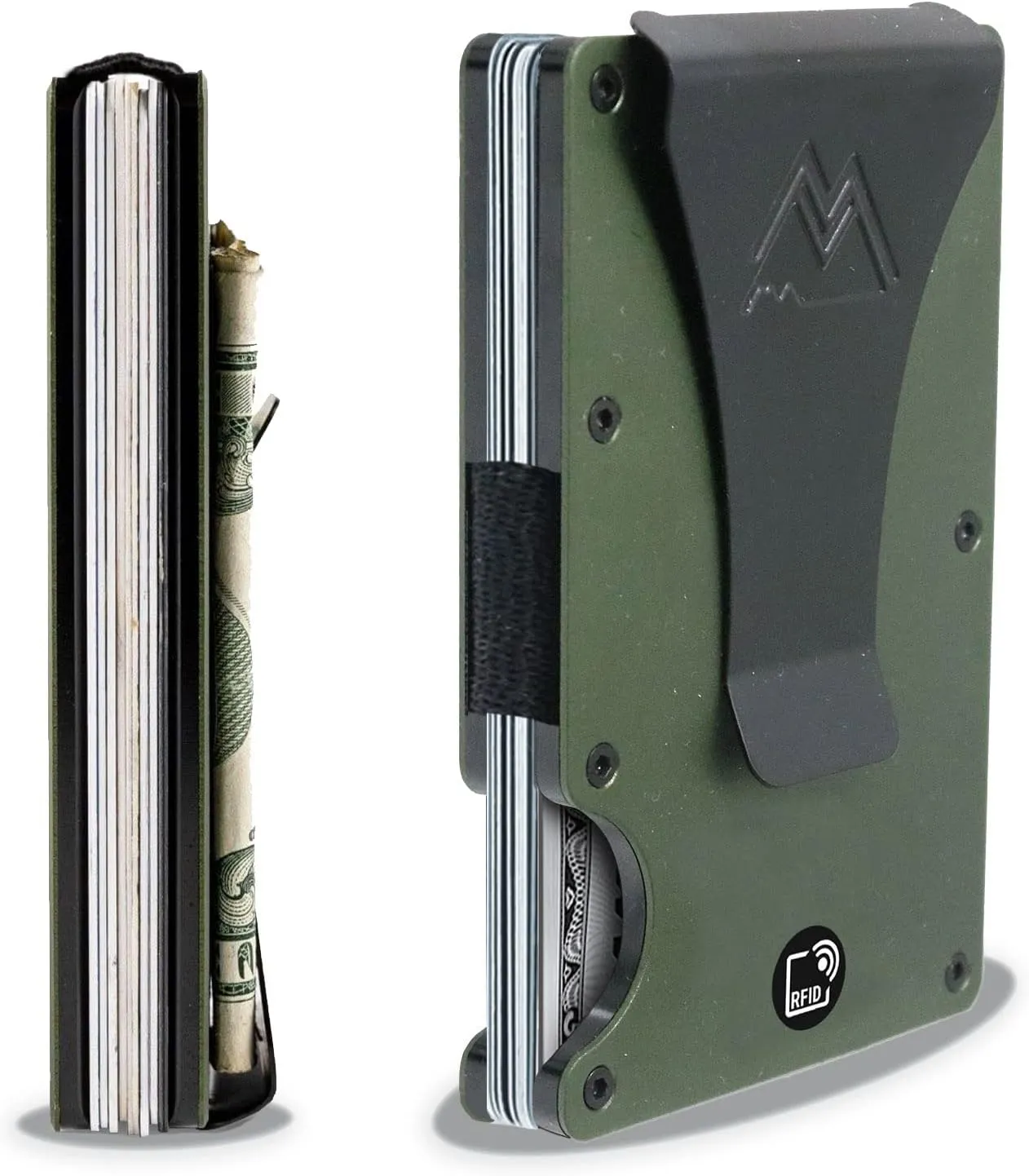 Mountain Voyage Co Minimalist Wallet for Men & Women - Slim RFID Wallet, Scratch Resistant, Credit Card Holder & Money Clip, Easily Removable Money & Cards, (Army Green)