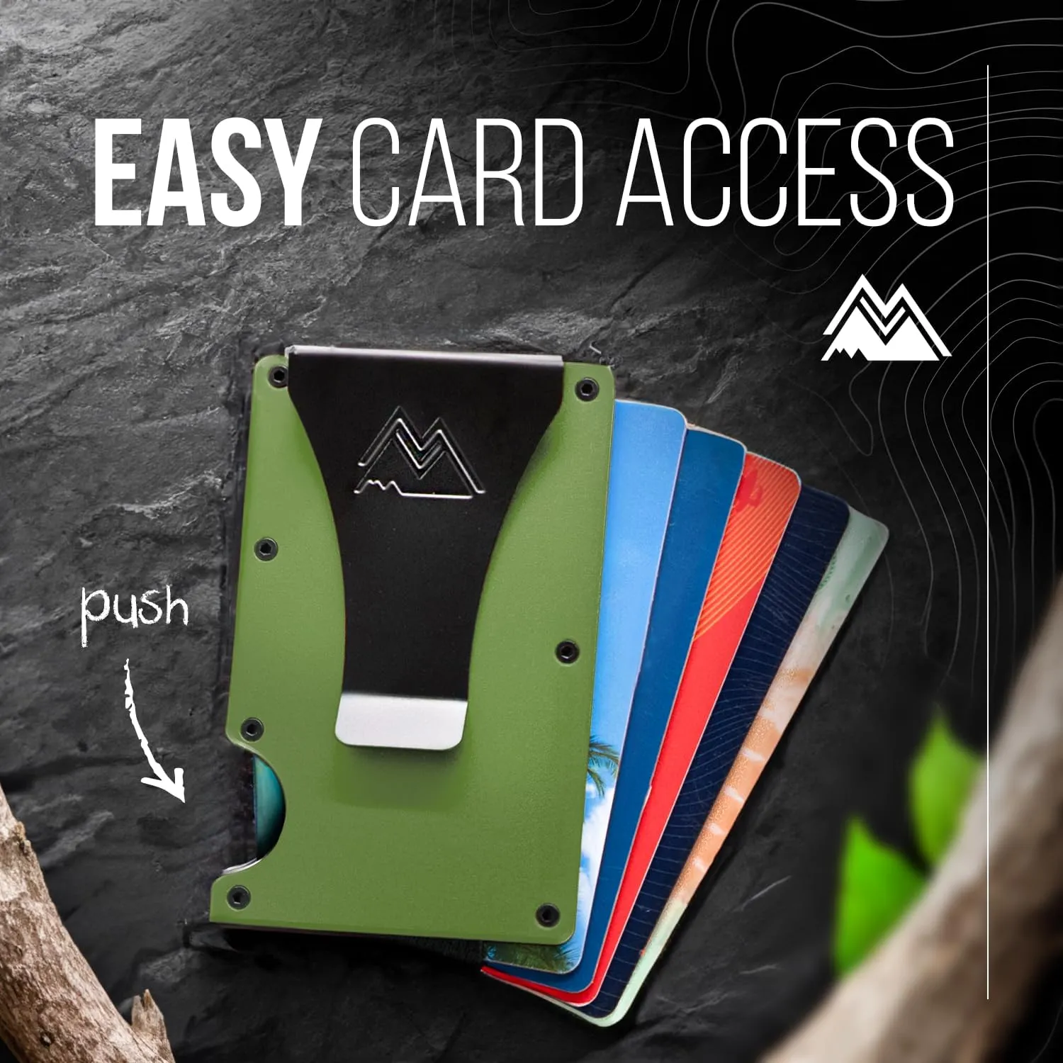 Mountain Voyage Co Minimalist Wallet for Men & Women - Slim RFID Wallet, Scratch Resistant, Credit Card Holder & Money Clip, Easily Removable Money & Cards, (Army Green)