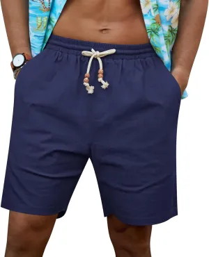 NITAGUT Mens Linen Shorts Classic Fit Short Elastic Waist Drawstring Summer Beach Shorts