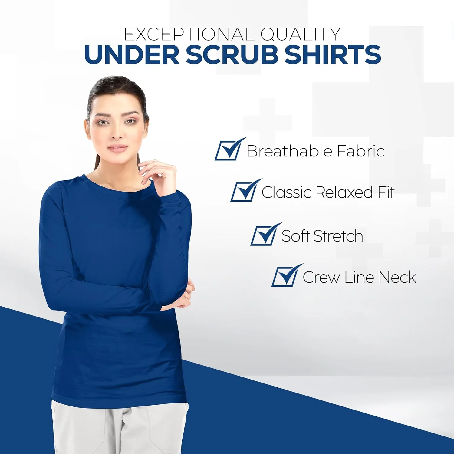 NY Threads Womens Under Scrub Slim Fit Long Sleeve T-Shirt Underscrub Comfort Tee