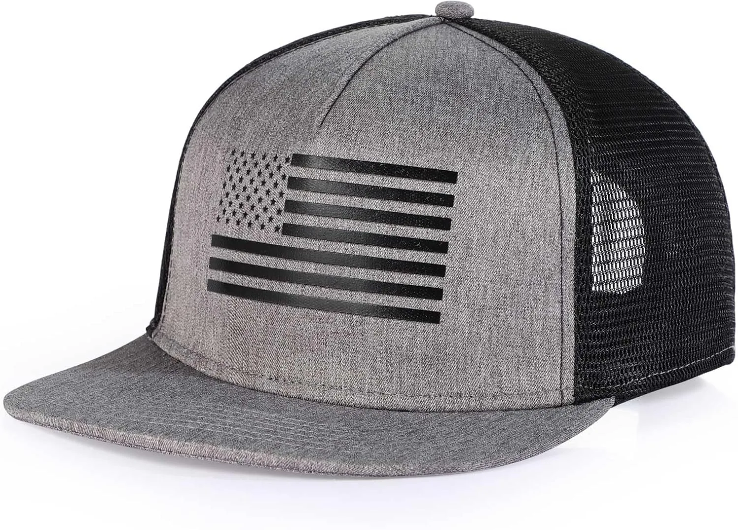 Oversize XXL American Flag Trucker Hat for Men Women,Flat Brim Adjustable Mesh Snapback Baseball Cap for Casual Wear