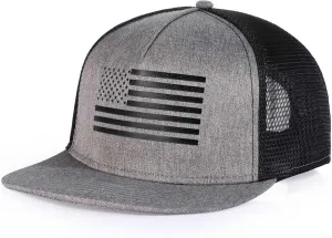 Oversize XXL American Flag Trucker Hat for Men Women,Flat Brim Adjustable Mesh Snapback Baseball Cap for Casual Wear