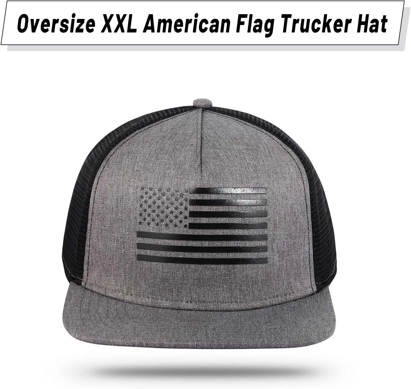 Oversize XXL American Flag Trucker Hat for Men Women,Flat Brim Adjustable Mesh Snapback Baseball Cap for Casual Wear
