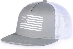 Oversize XXL American Flag Trucker Hat for Men Women,Flat Brim Adjustable Mesh Snapback Baseball Cap for Casual Wear