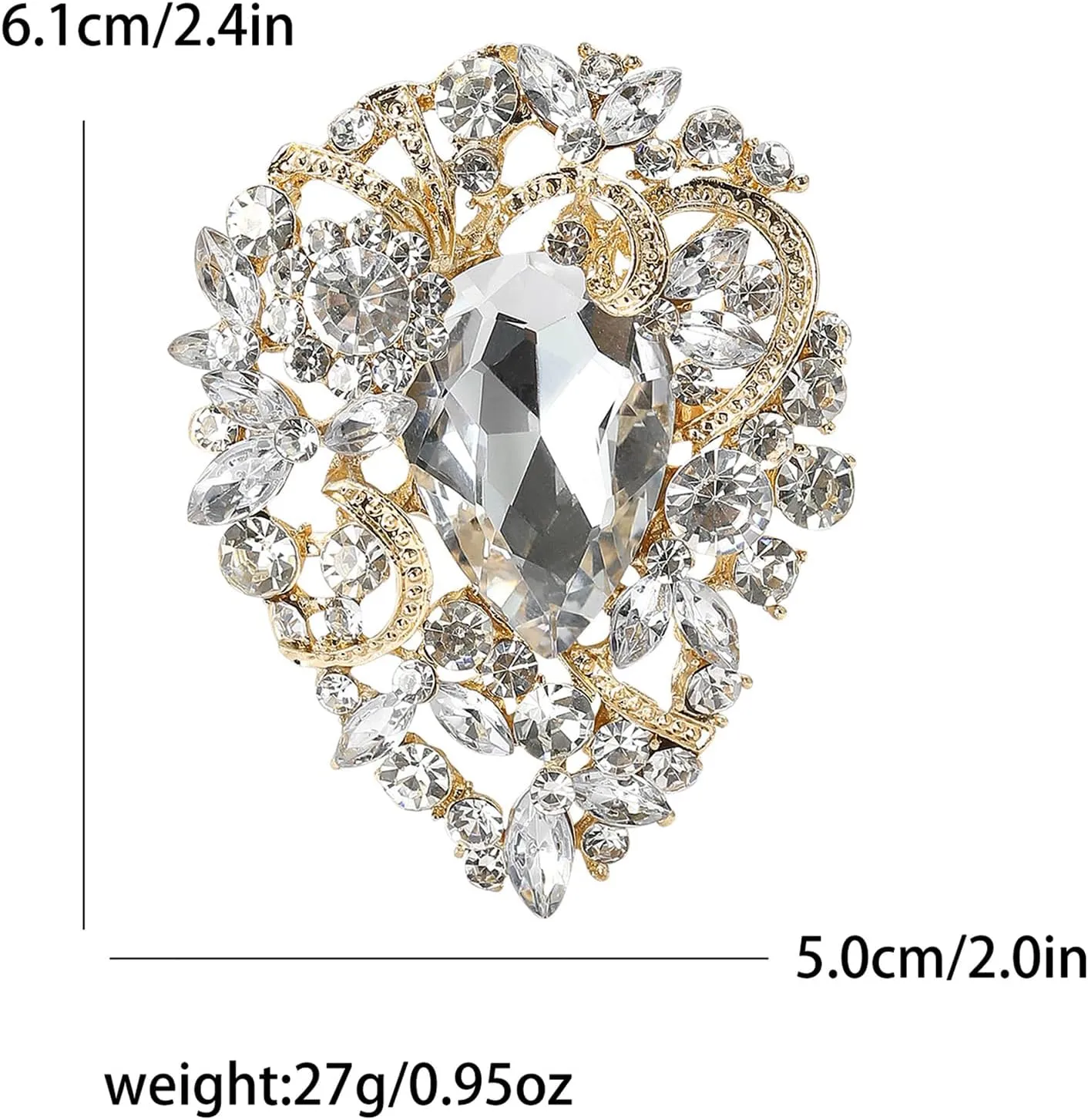 Premium Rhinestone Brooch Pin for Women Big Large Crystal Oval Brooch Lapel Pin Sparkling Red/Purple/Green/Gold/Silver/Black/Blue Crystal Brooch Wedding Bride Bridesmaid Dress Jewelry for Her