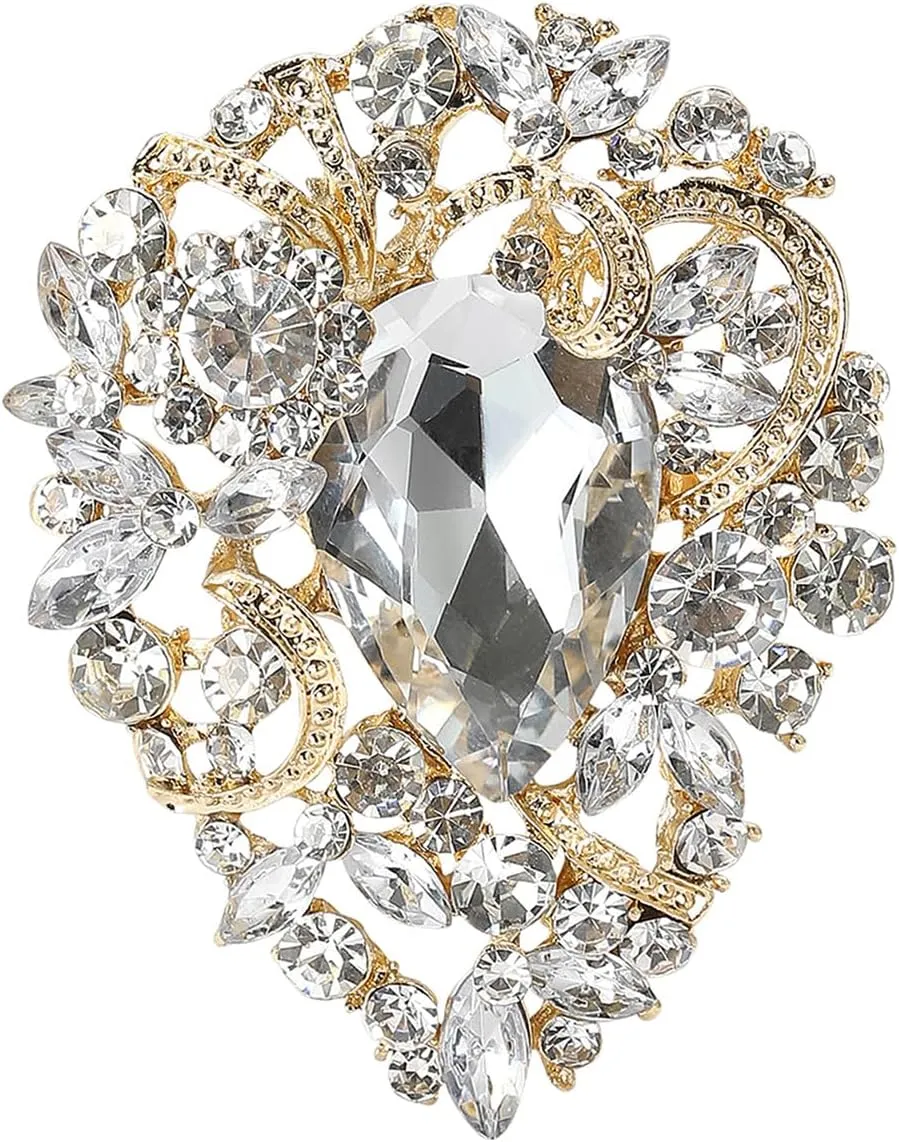 Premium Rhinestone Brooch Pin for Women Big Large Crystal Oval Brooch Lapel Pin Sparkling Red/Purple/Green/Gold/Silver/Black/Blue Crystal Brooch Wedding Bride Bridesmaid Dress Jewelry for Her