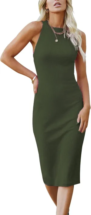 PRETTYGARDEN Women Midi Dress 2025 Summer Casual Vacation Sundress Fitted Spring Sleeveless Bodycon Tank Dresses