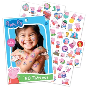 Savvi - 50 Peppa Pig Temporary Tattoos: Skin-Safe Ink, Great for Birthday Parties, Gifts for Boys and Girls Ages 4-12 , Made in the USA [6 sheets, 50 count]